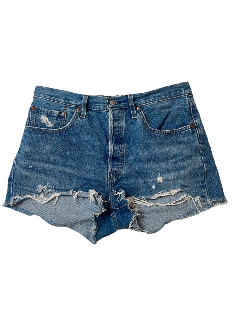 Levi's Premium 501 Womens 31 Distressed Cutoff Denim Shorts High Rise Raw Hem